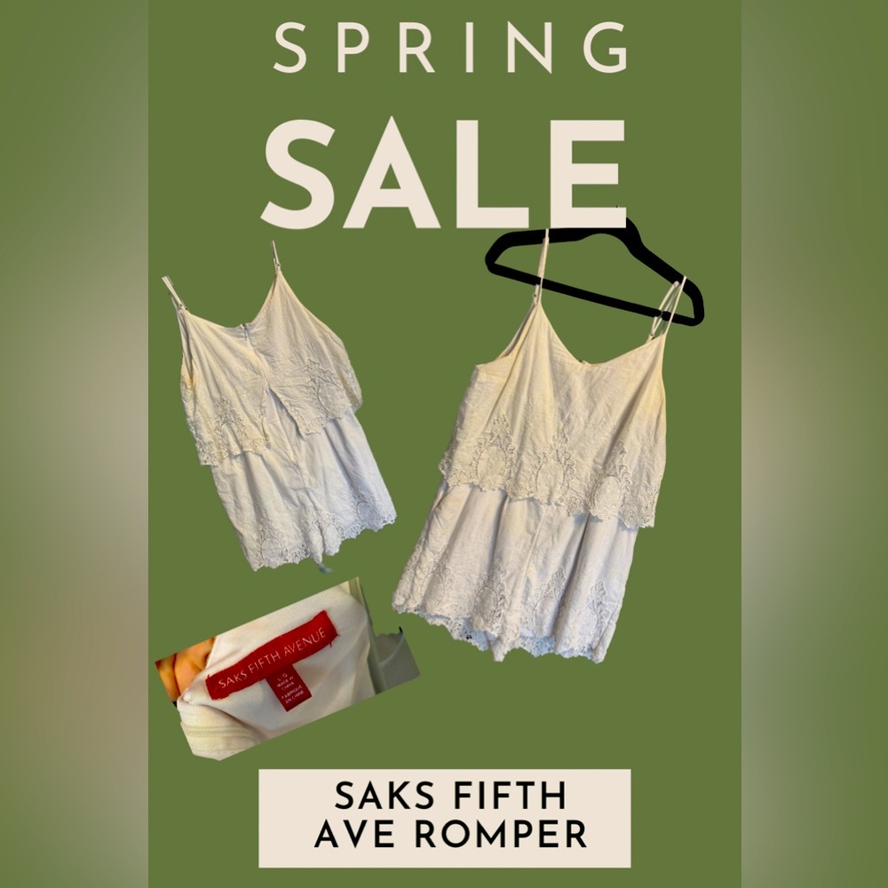 White Saks Fifth Ave Brand Romper w/lace detail.